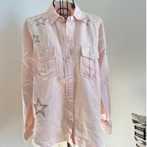 Rails Light Pink Button Down Top-Linen Raw Hem Loren Blush Star Embroidery-Small